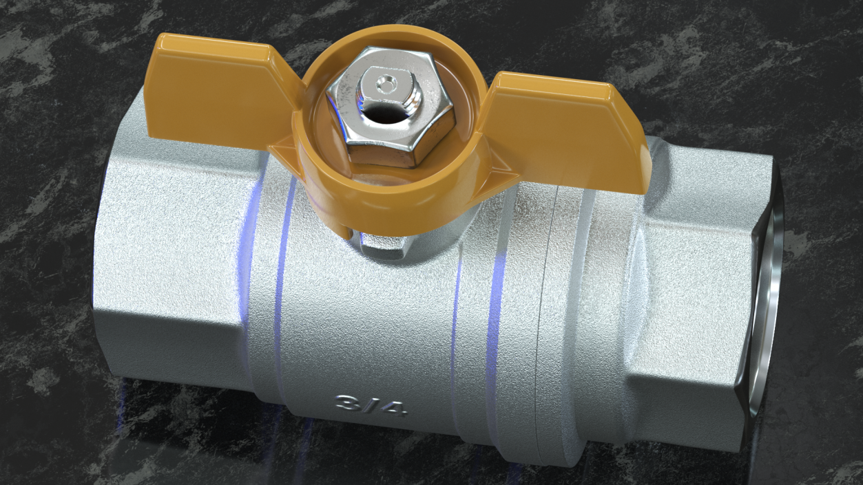 Ball Valve with Yellow Butterfly Handle 3D model