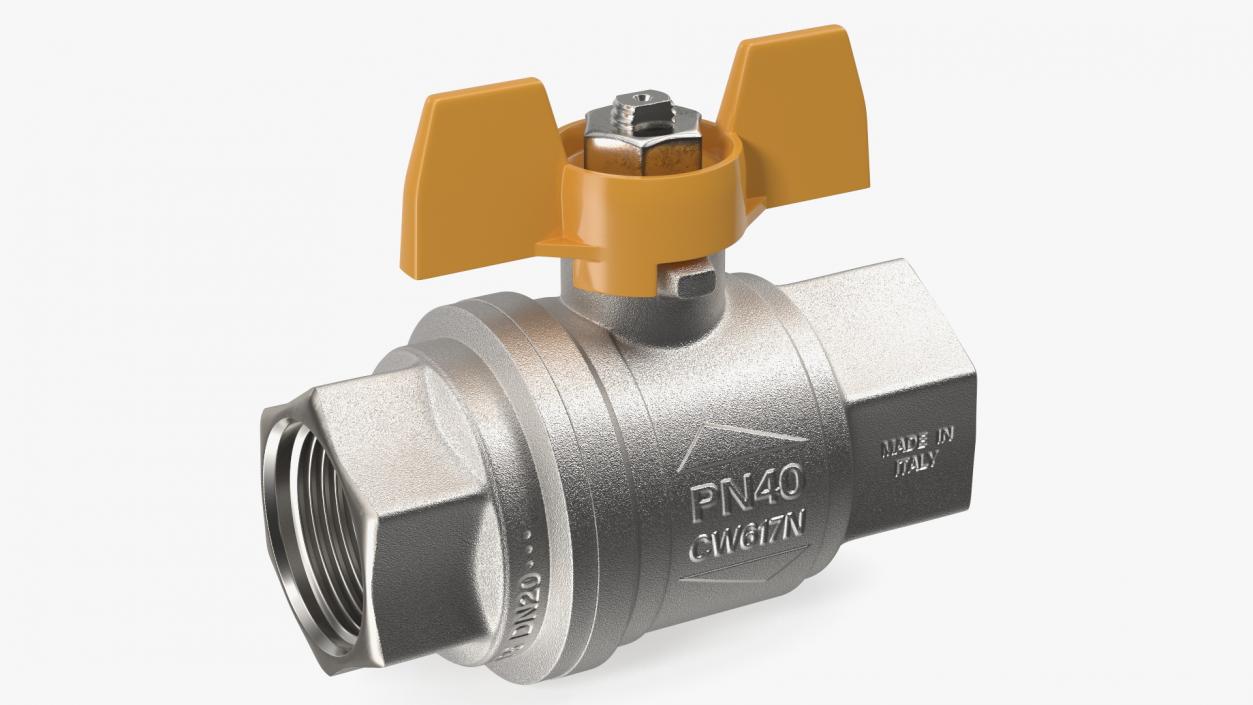 Ball Valve with Yellow Butterfly Handle 3D model