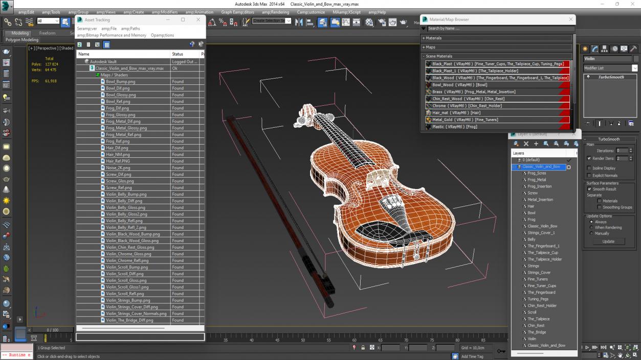 Classic Violin and Bow 3D