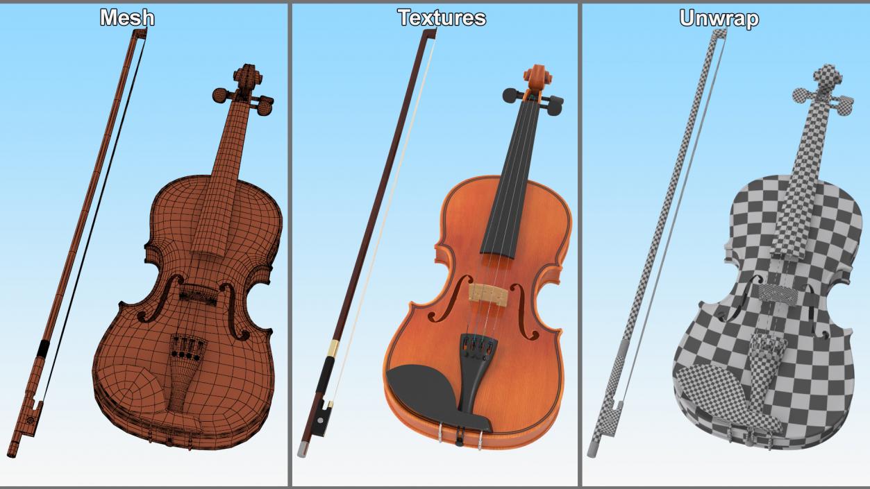 Classic Violin and Bow 3D