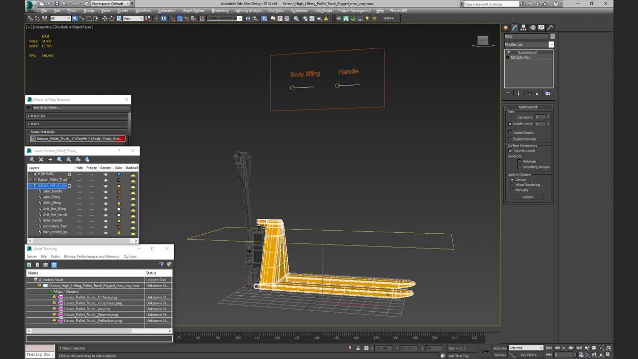 3D model Scissor High Lifting Pallet Truck Rigged