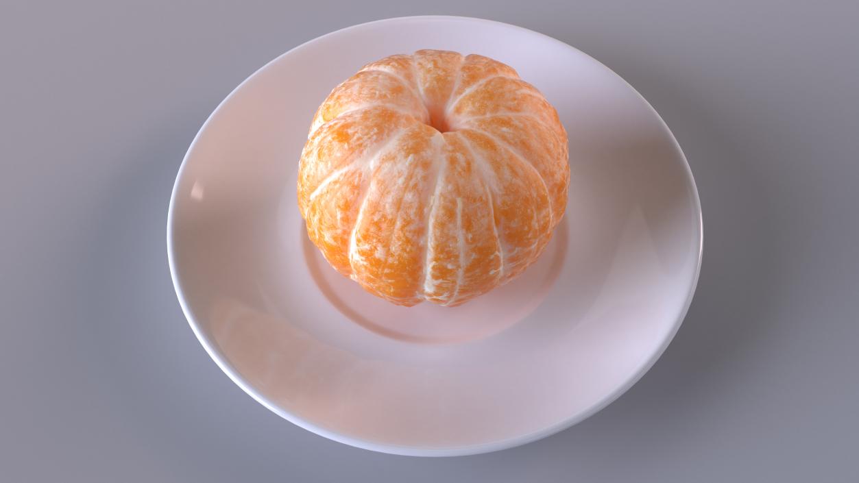 Peeled Tangerine Fruit on White Plate 3D