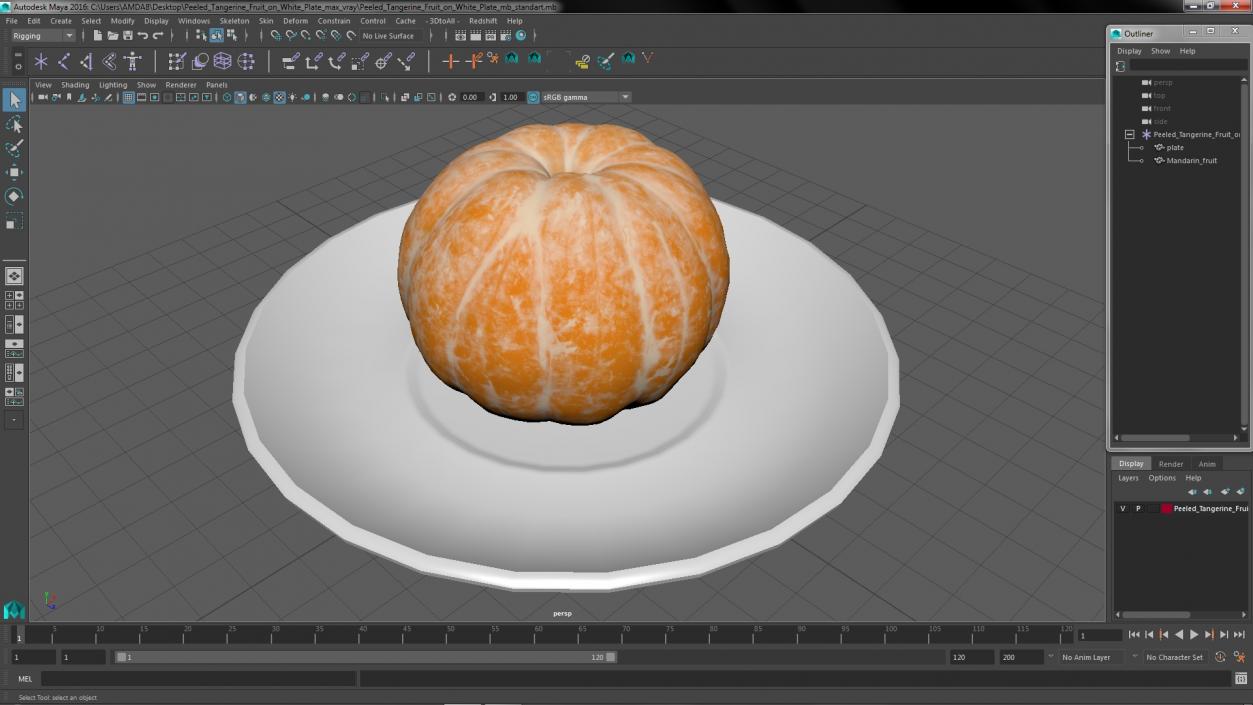 Peeled Tangerine Fruit on White Plate 3D