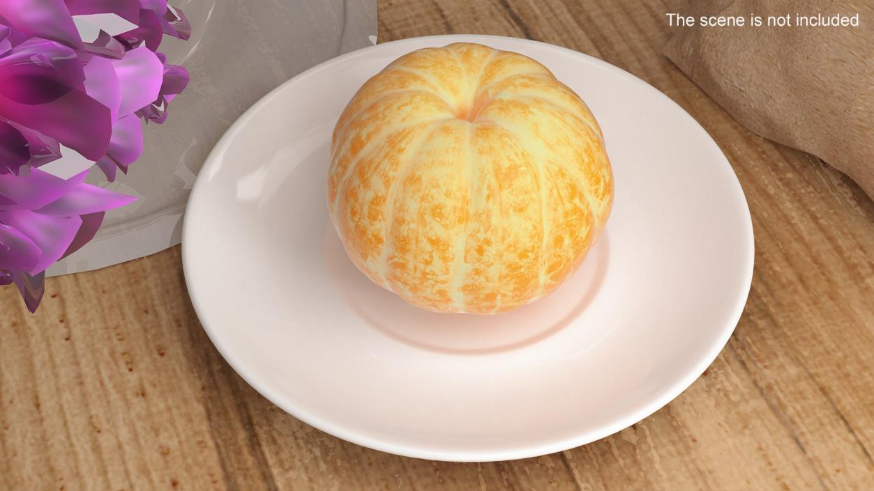 Peeled Tangerine Fruit on White Plate 3D