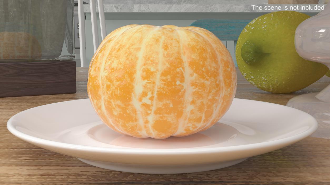 Peeled Tangerine Fruit on White Plate 3D