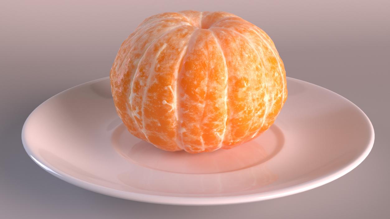 Peeled Tangerine Fruit on White Plate 3D