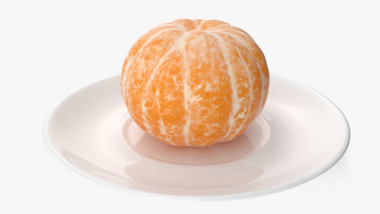 Peeled Tangerine Fruit on White Plate 3D