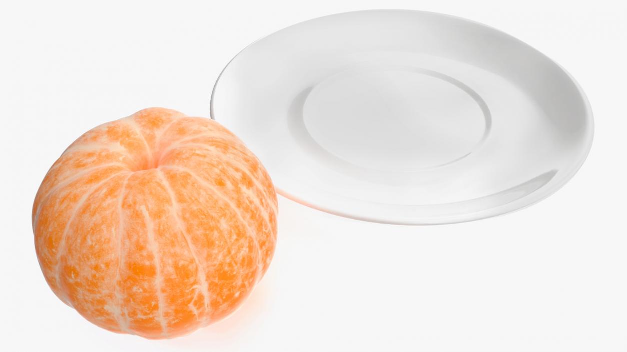 Peeled Tangerine Fruit on White Plate 3D