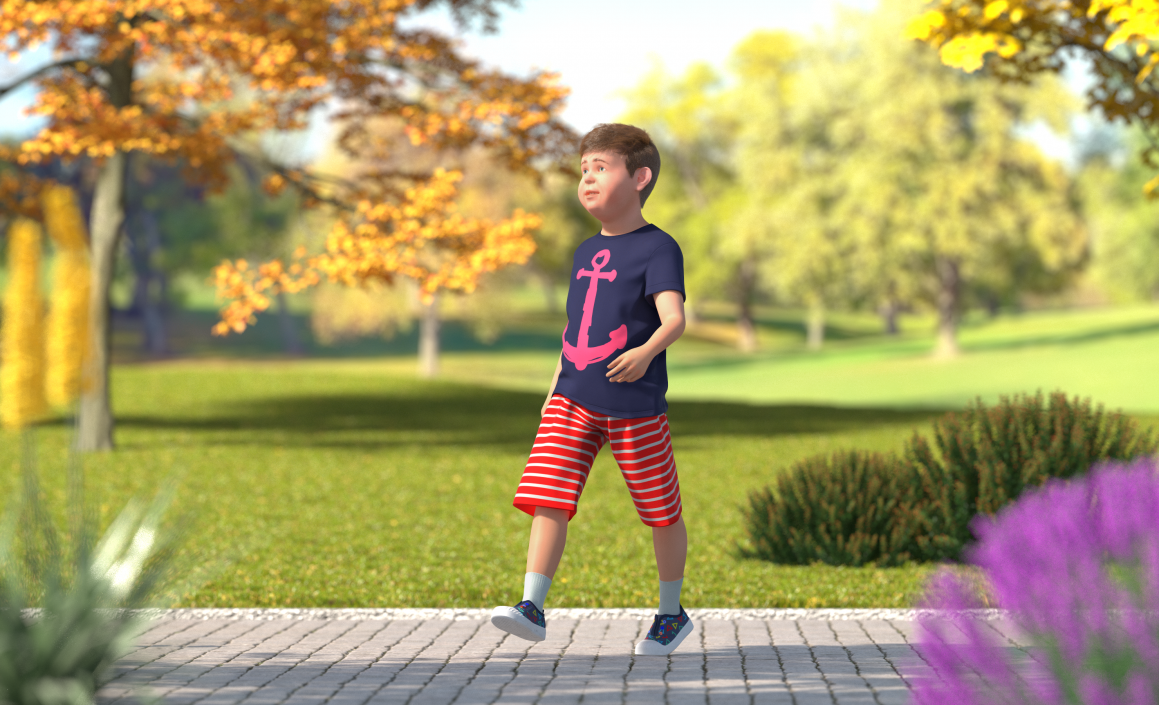 3D Teenage Boy Walking Pose with Fur model