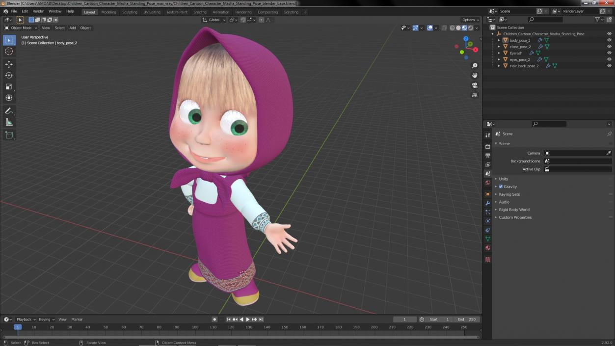 3D Children Cartoon Character Masha Standing Pose