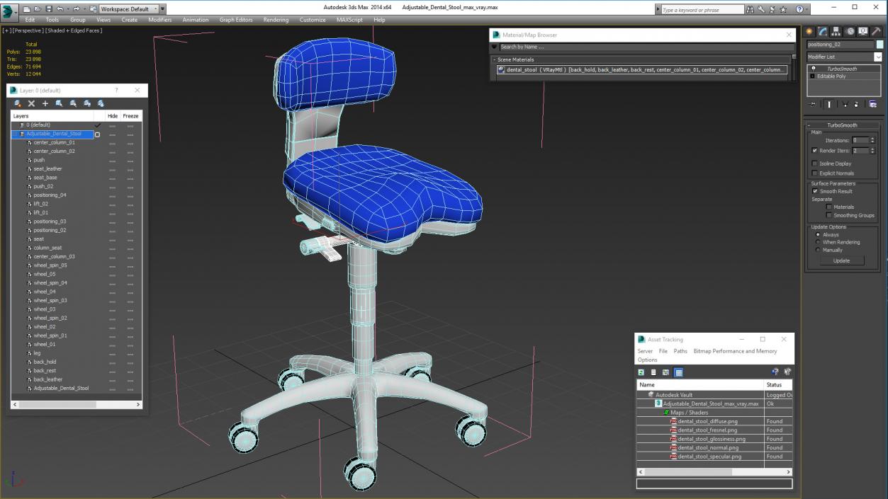 3D Adjustable Dental Stool model