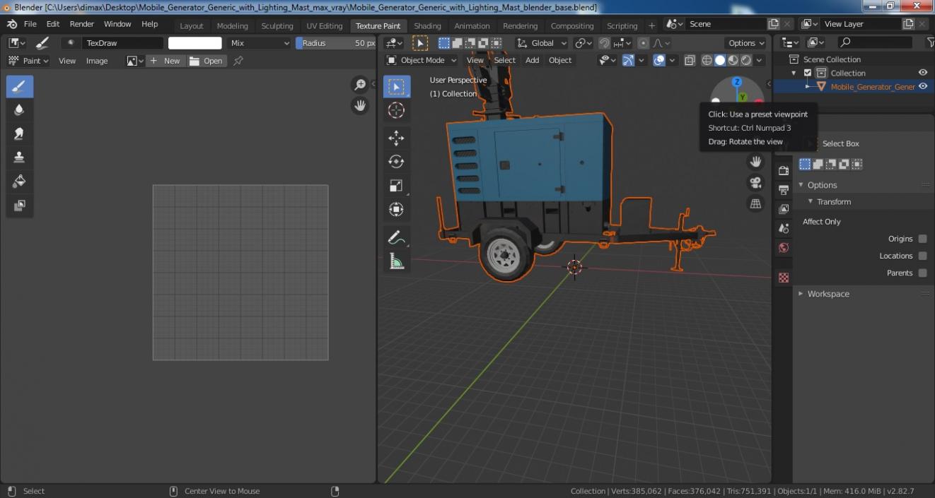 3D Mobile Generator Generic with Lighting Mast model