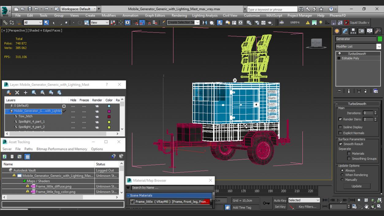 3D Mobile Generator Generic with Lighting Mast model