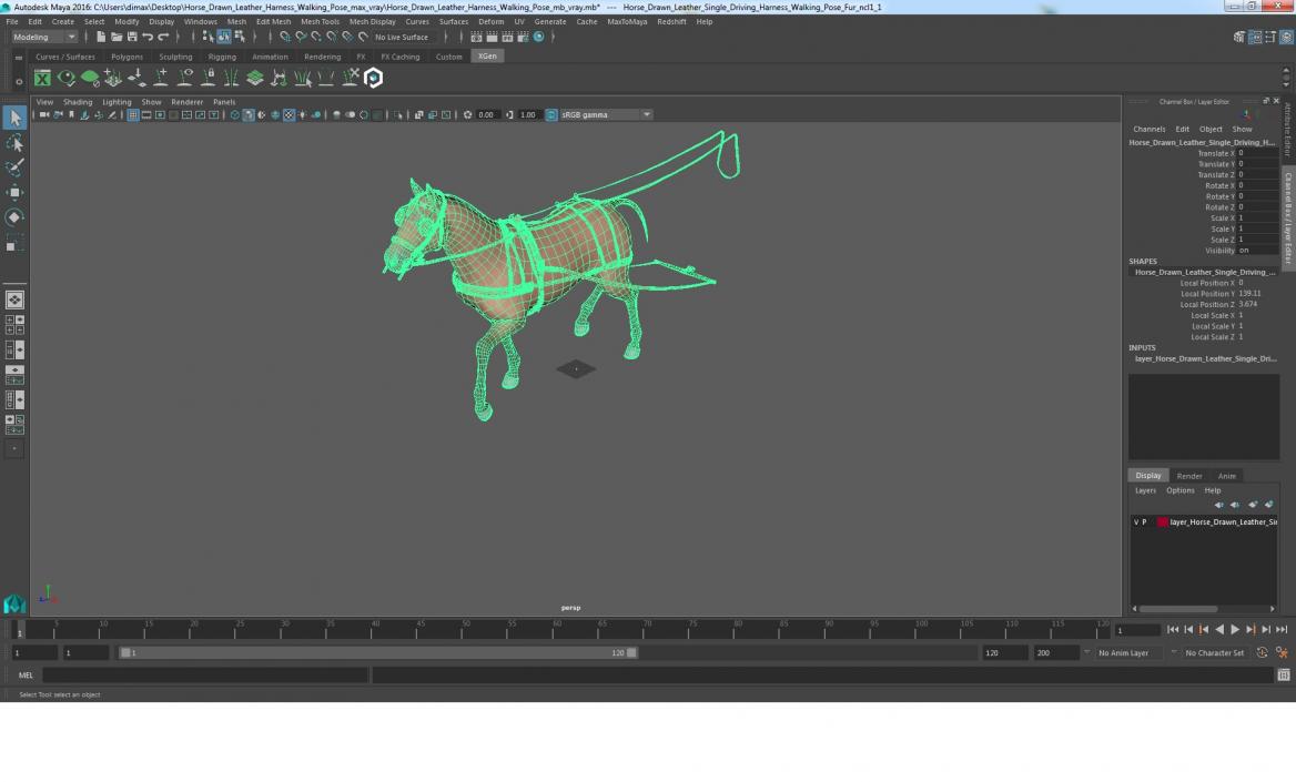 3D model Horse Drawn Leather Harness Walking Pose