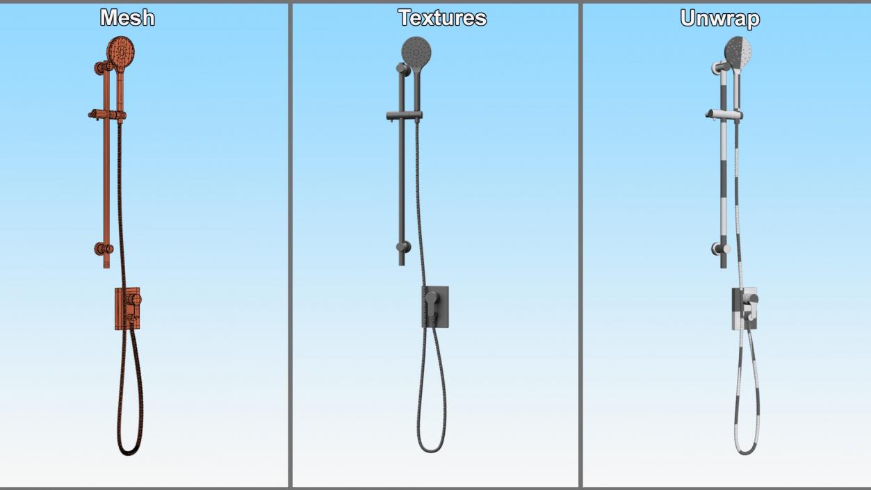 3D Handheld Shower System Black model