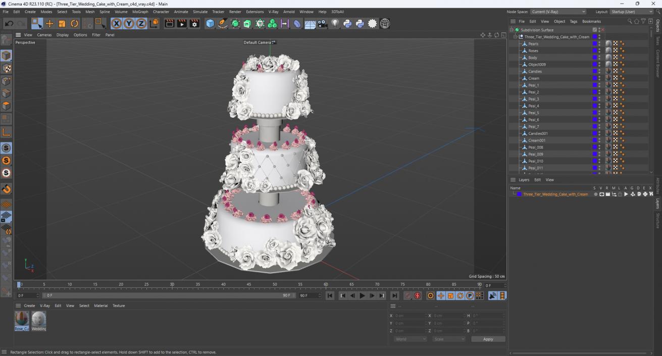 Three Tier Wedding Cake with Cream 3D model