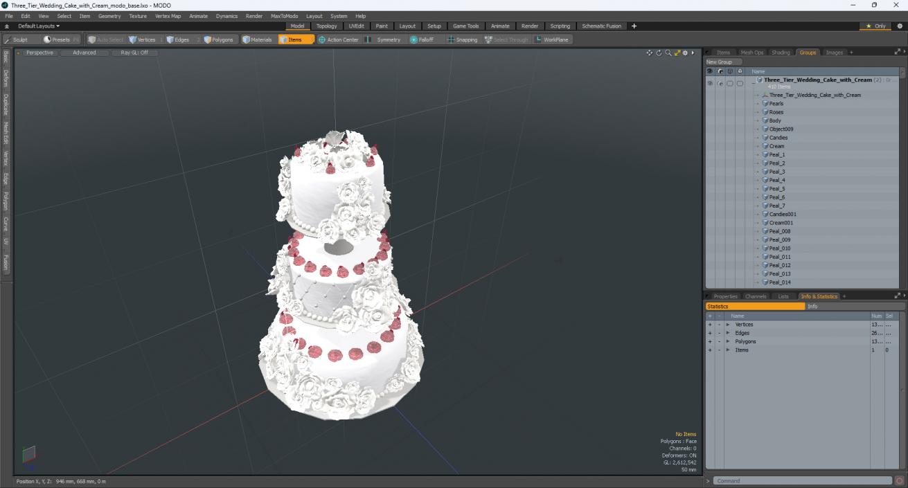 Three Tier Wedding Cake with Cream 3D model