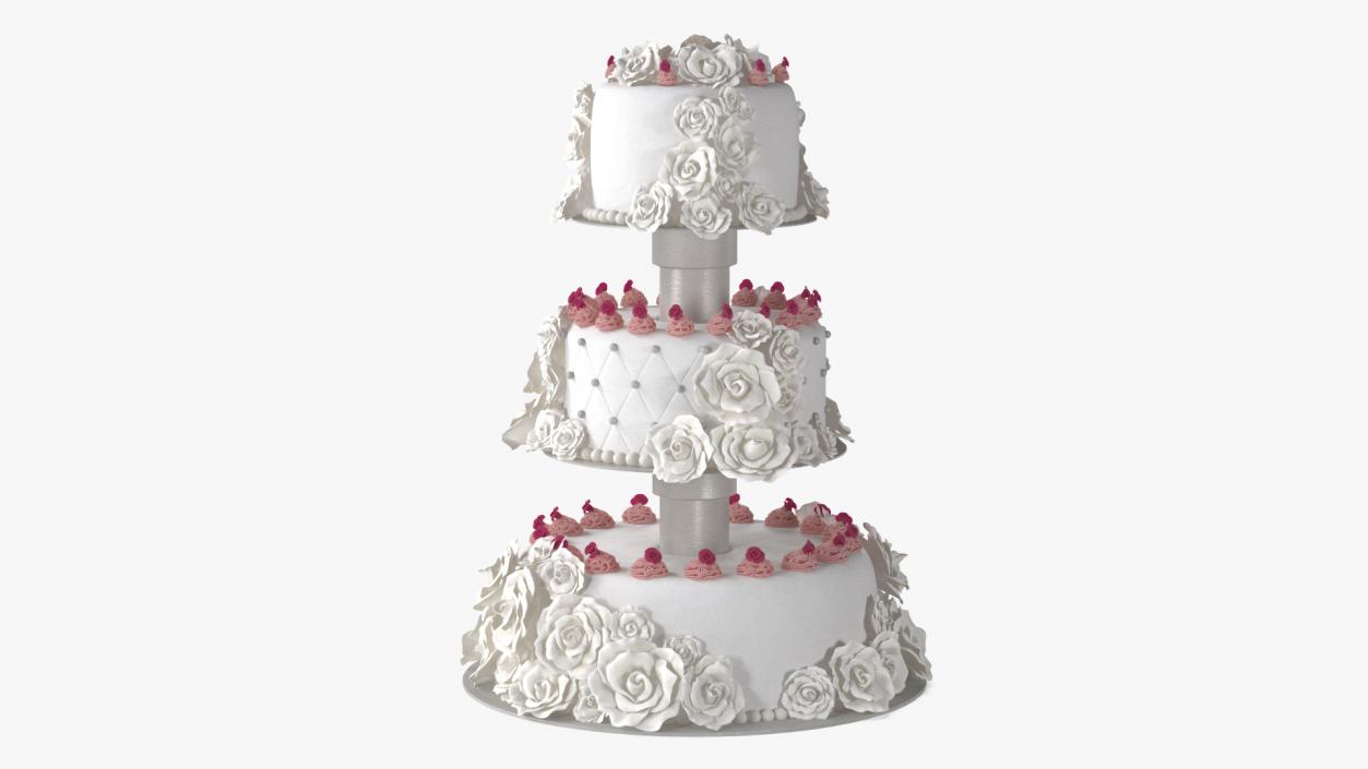 Three Tier Wedding Cake with Cream 3D model