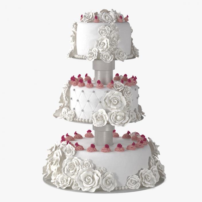 Three Tier Wedding Cake with Cream 3D model