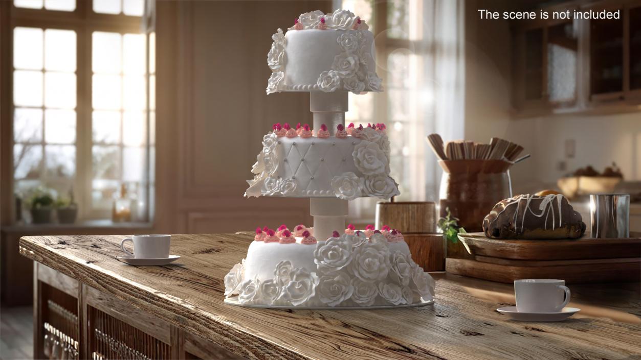 Three Tier Wedding Cake with Cream 3D model