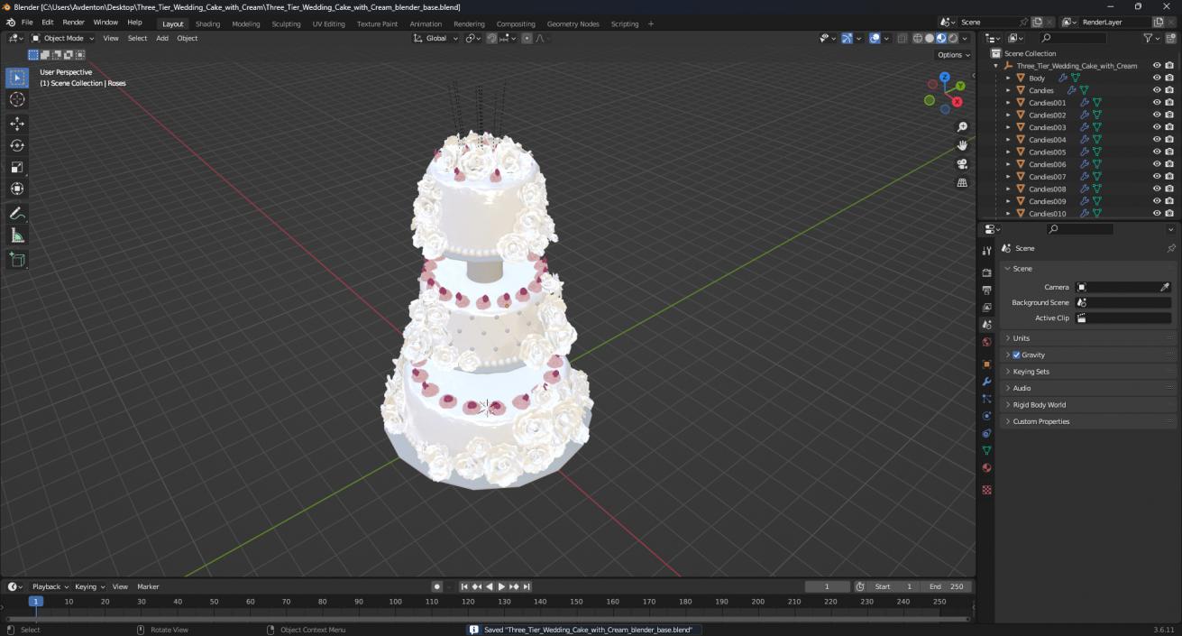 Three Tier Wedding Cake with Cream 3D model