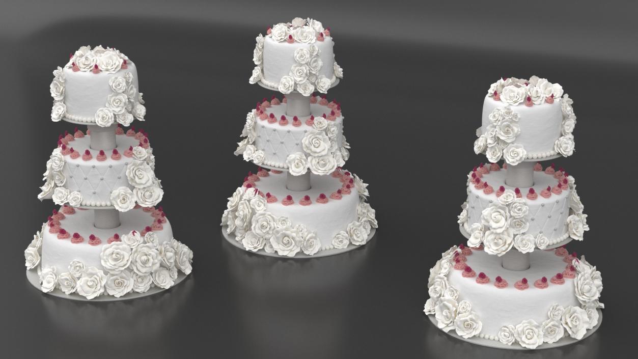 Three Tier Wedding Cake with Cream 3D model