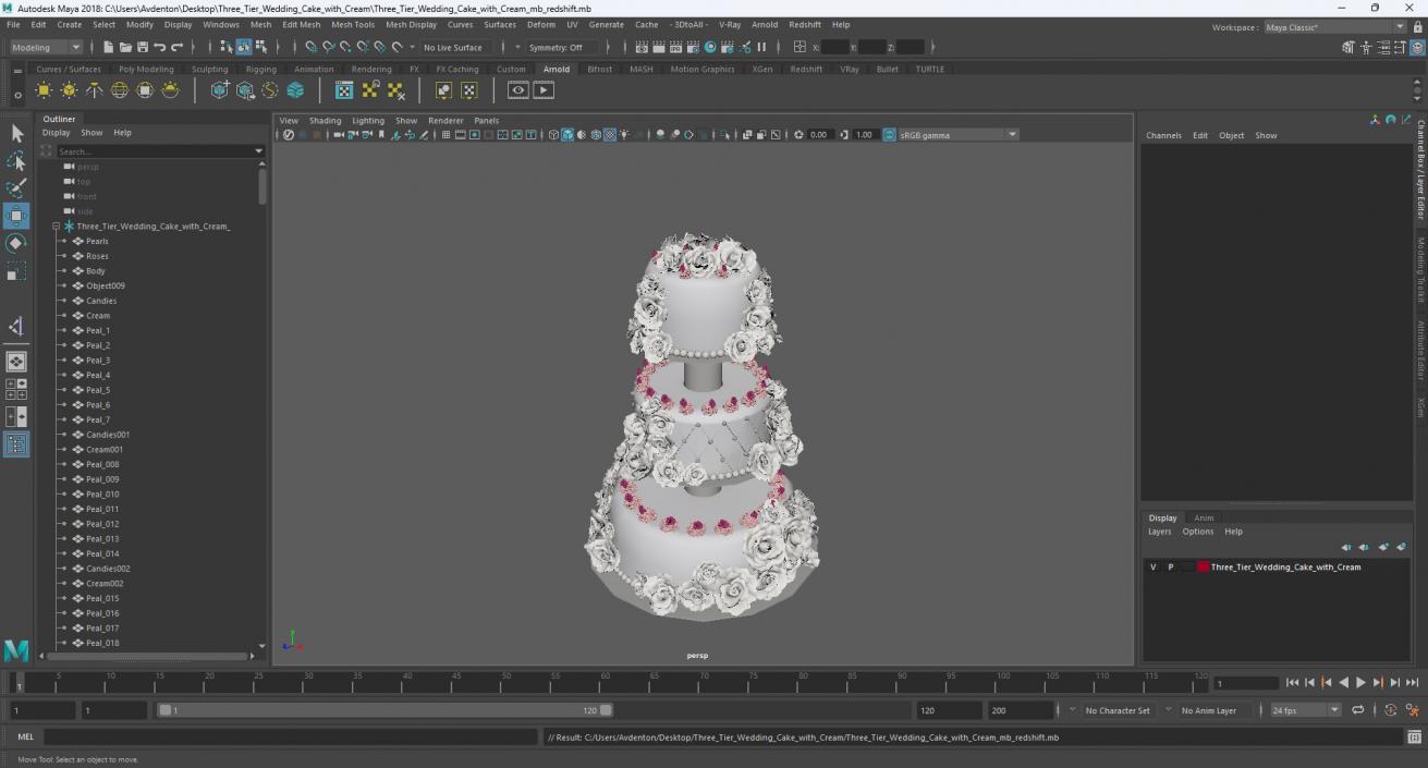 Three Tier Wedding Cake with Cream 3D model