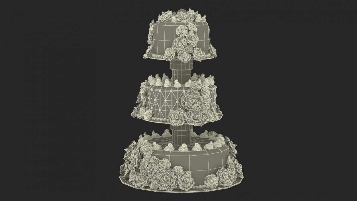 Three Tier Wedding Cake with Cream 3D model