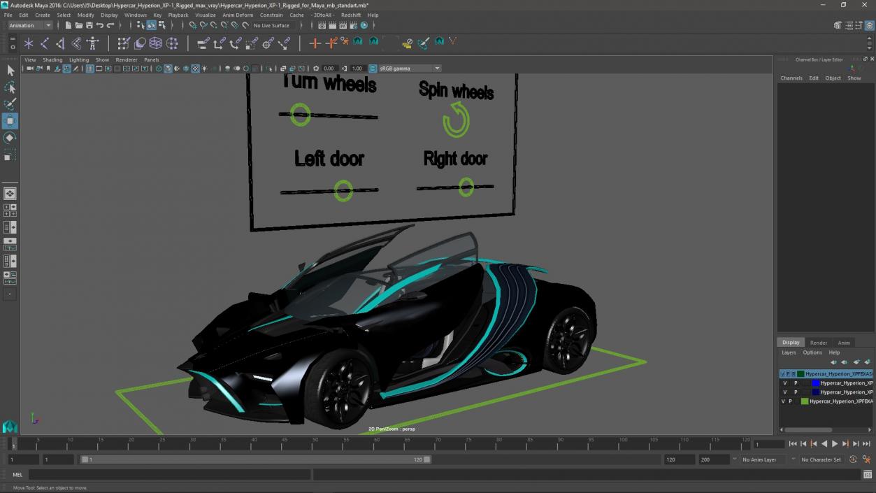 3D Hypercar Hyperion XP-1 Rigged for Maya model