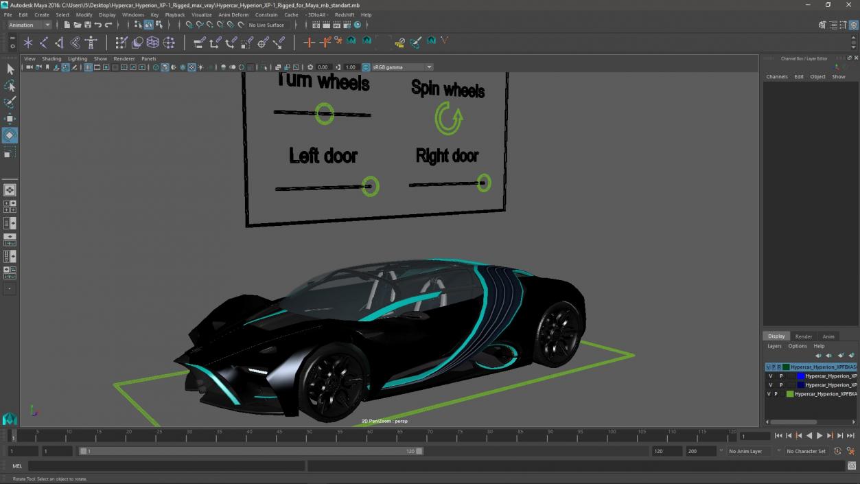 3D Hypercar Hyperion XP-1 Rigged for Maya model