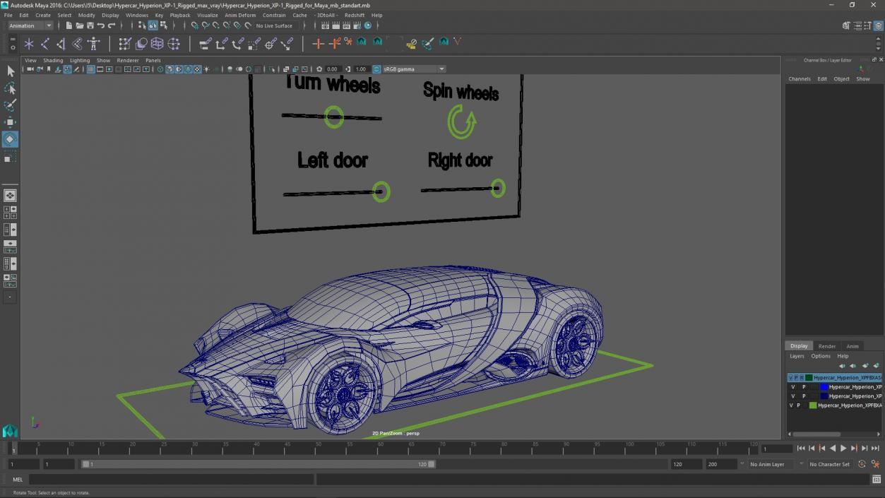 3D Hypercar Hyperion XP-1 Rigged for Maya model