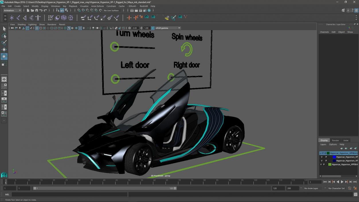 3D Hypercar Hyperion XP-1 Rigged for Maya model