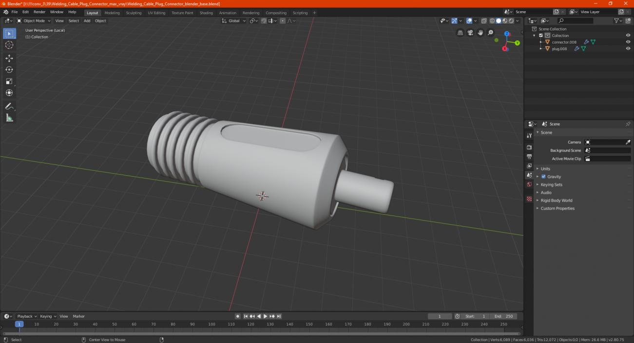 3D Welding Cable Plug Connector model