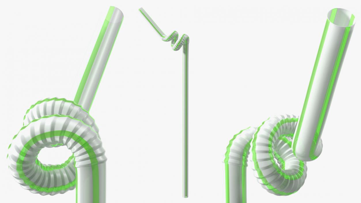 Spiral Plastic Drinking Straw Striped 3D