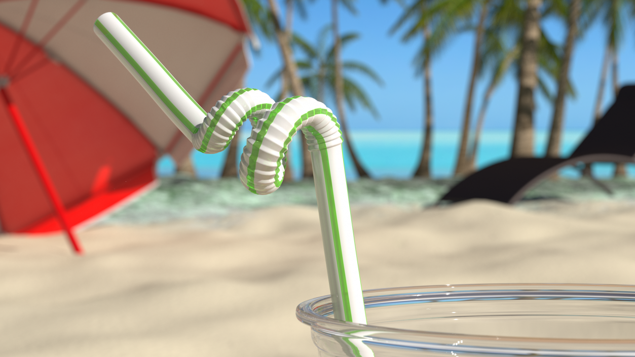 Spiral Plastic Drinking Straw Striped 3D