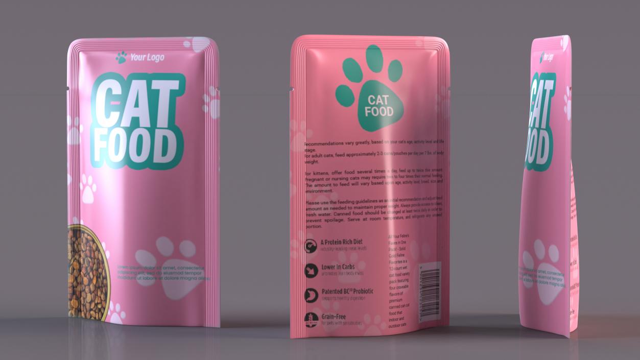 3D Cat Food Pouch Mockup