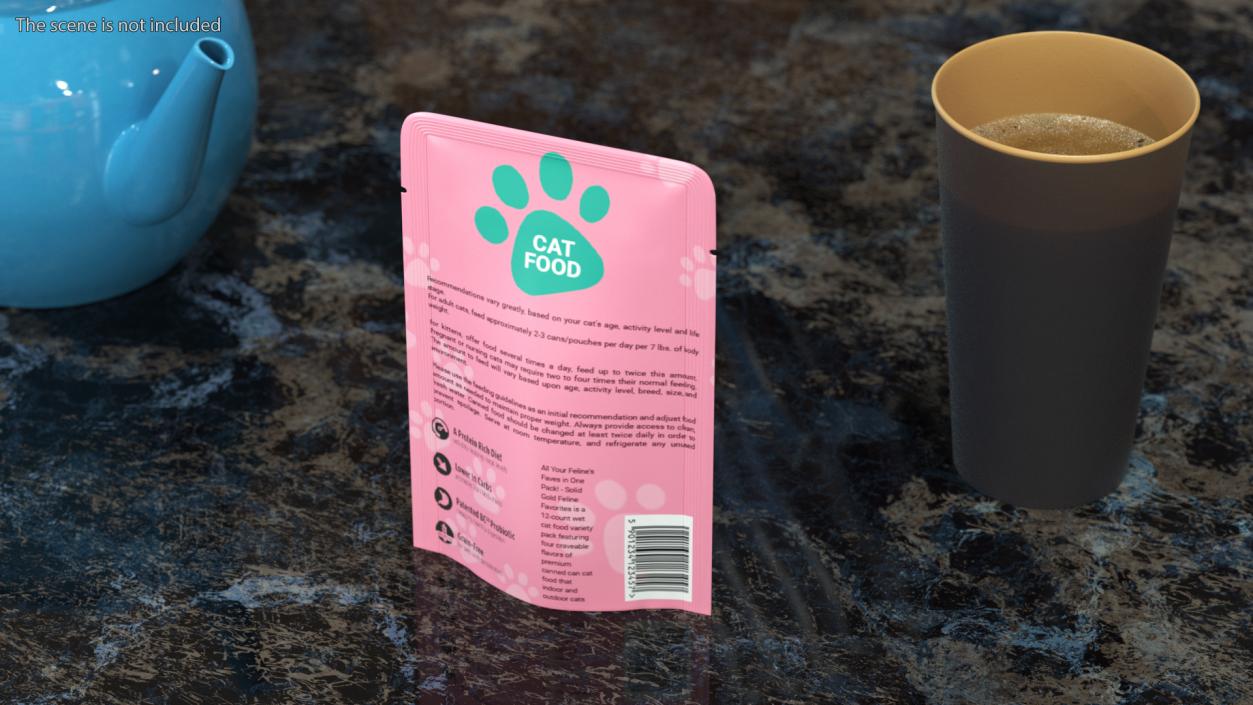 3D Cat Food Pouch Mockup