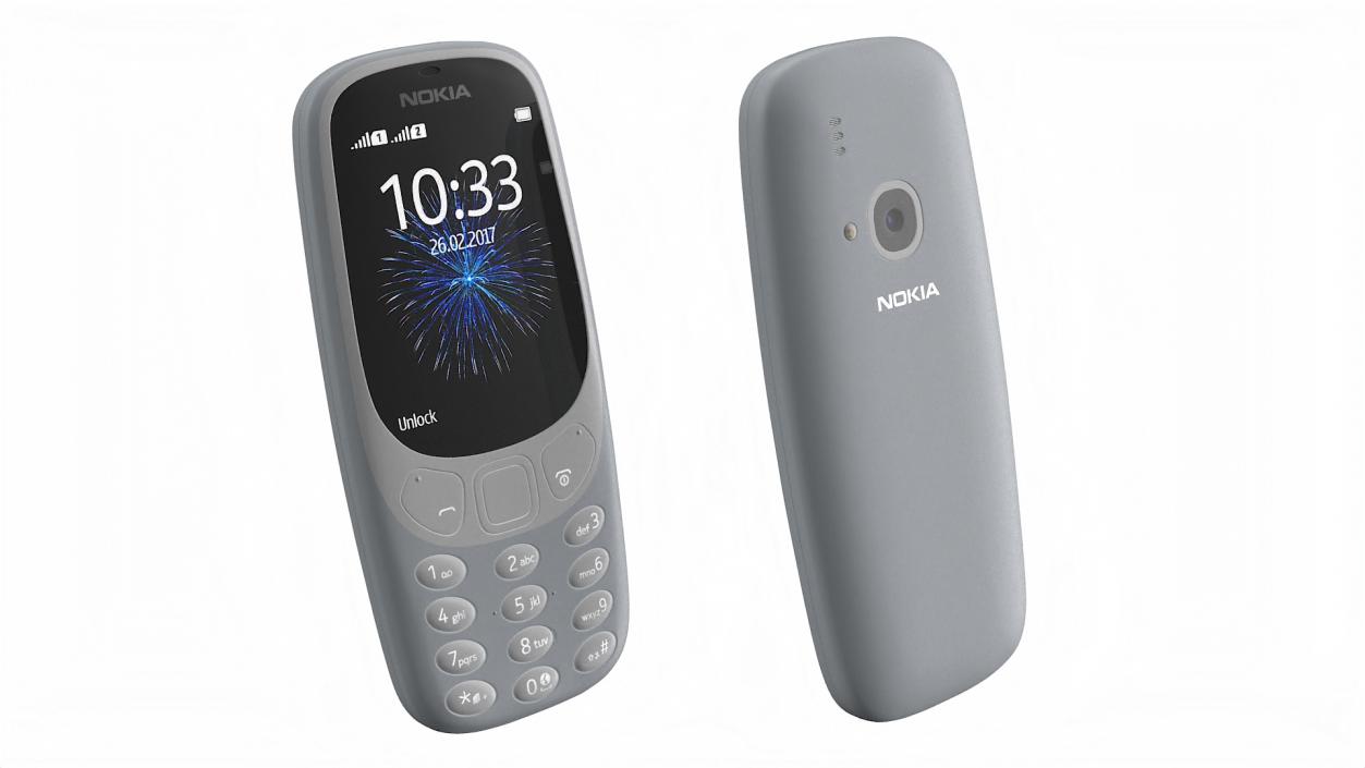 Grey Nokia 3310 New Lights On 3D model