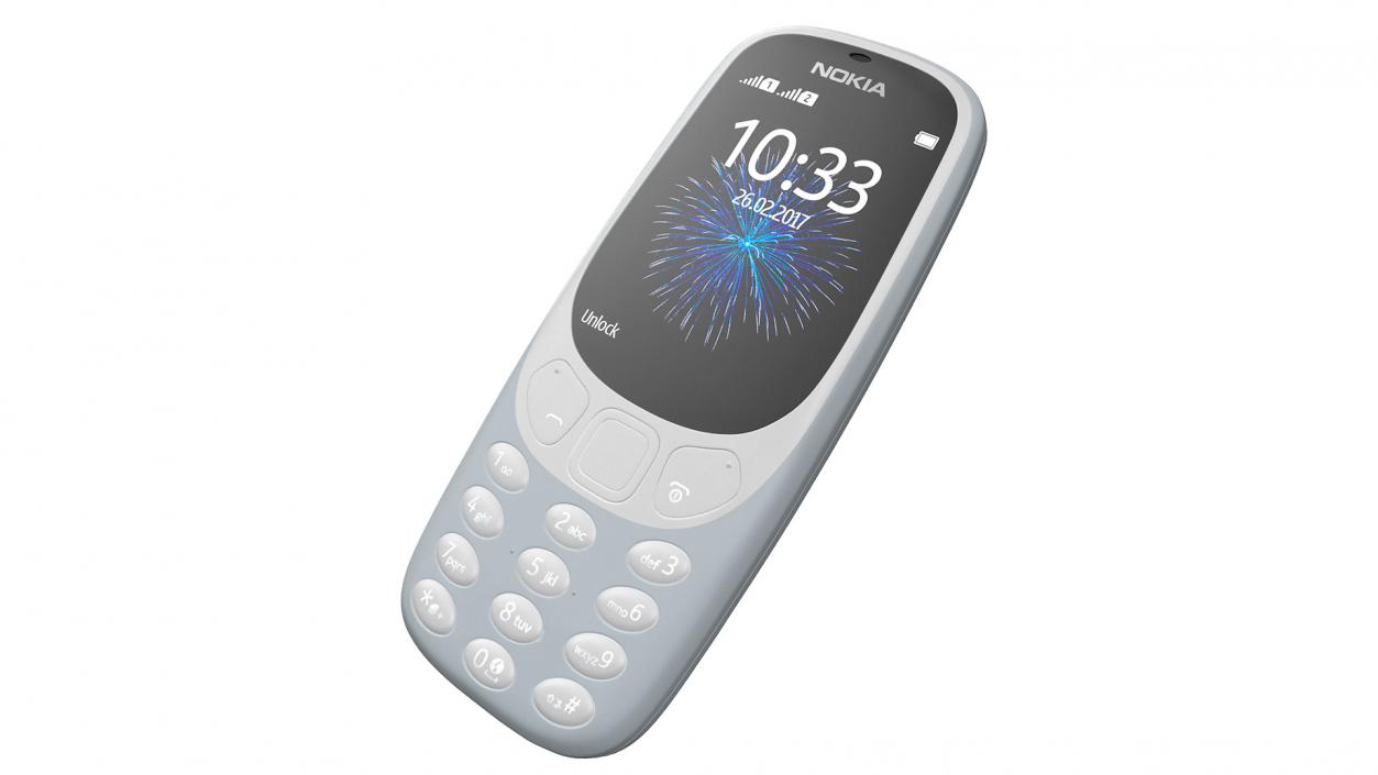 Grey Nokia 3310 New Lights On 3D model