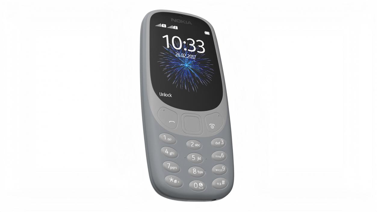 Grey Nokia 3310 New Lights On 3D model