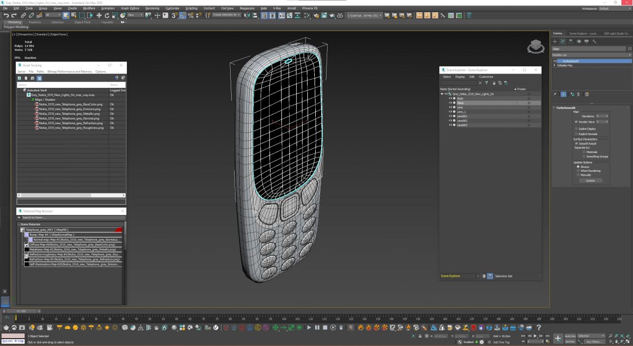 Grey Nokia 3310 New Lights On 3D model