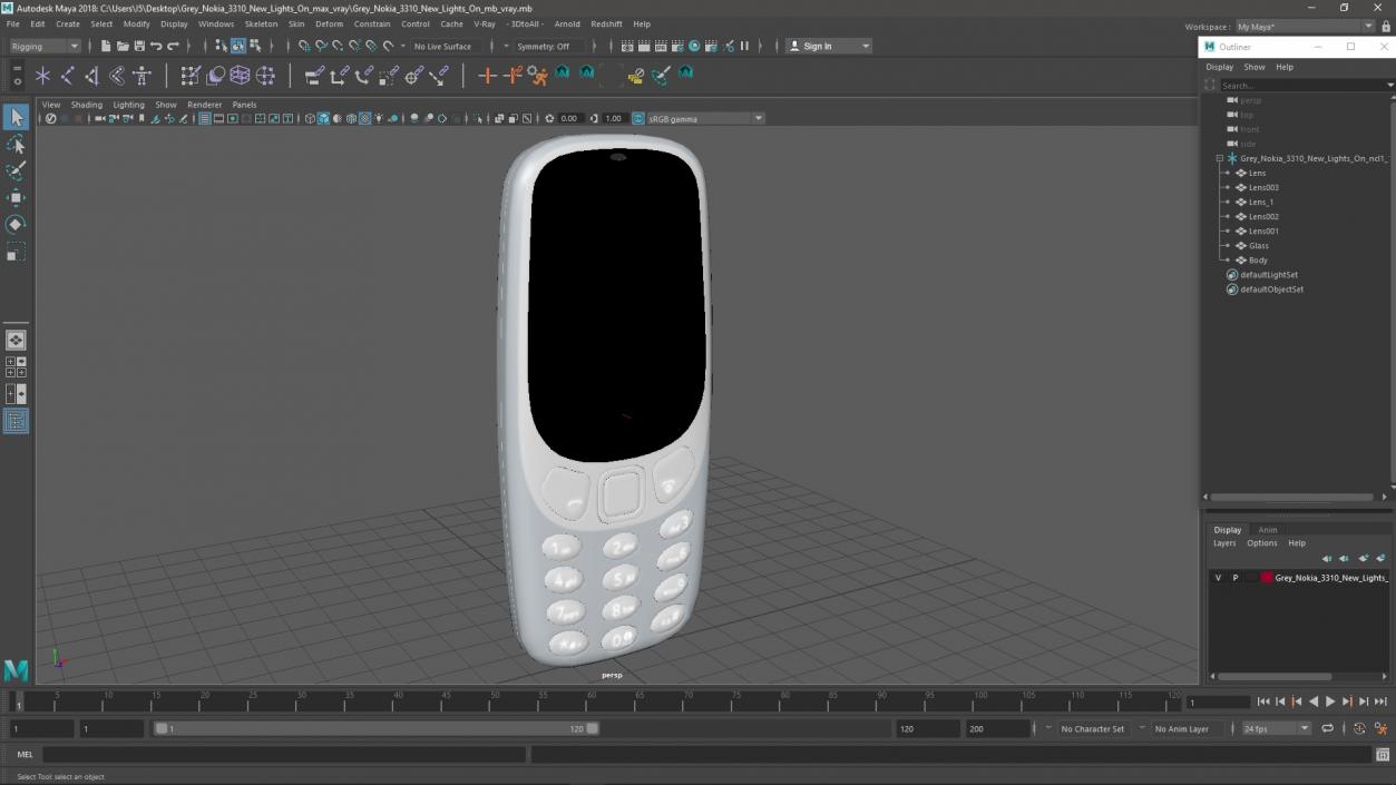 Grey Nokia 3310 New Lights On 3D model