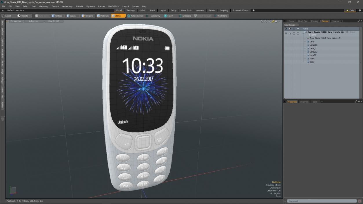 Grey Nokia 3310 New Lights On 3D model