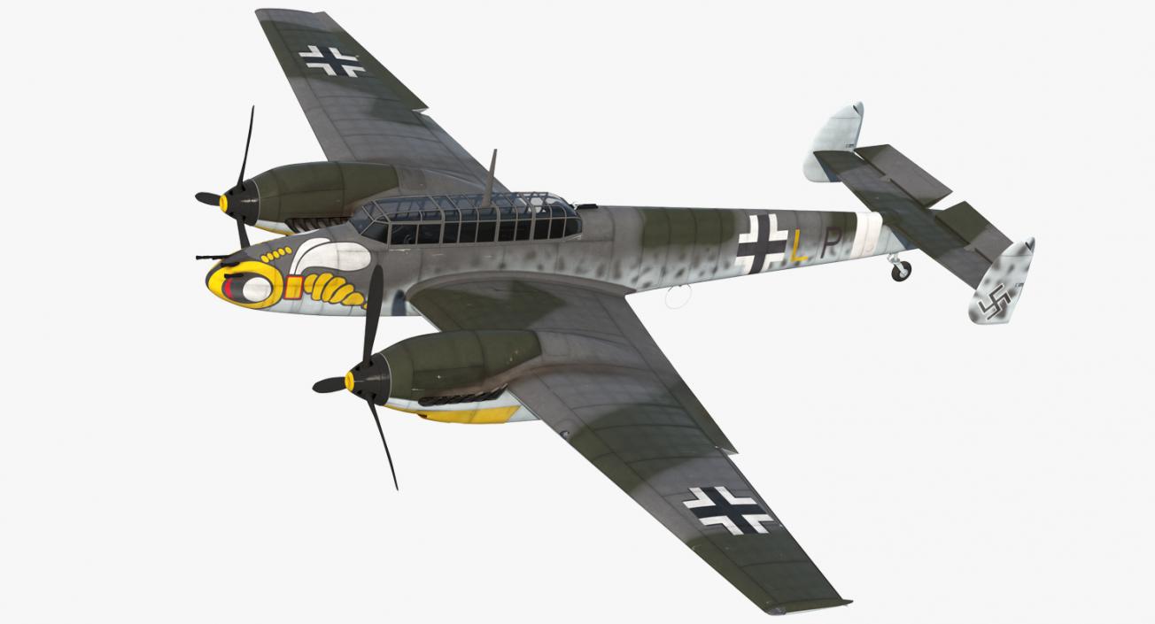 3D German WWII Heavy Fighter Messerschmitt Bf 110 Rigged model