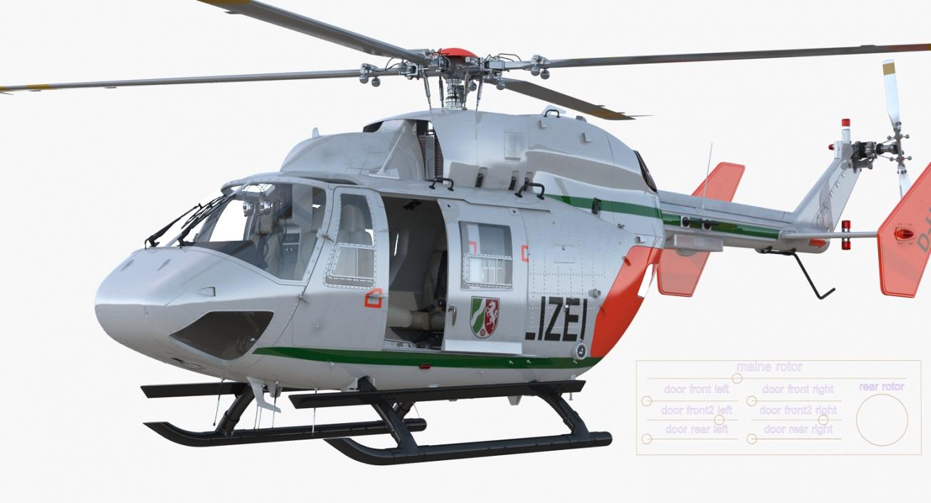 Kawasaki BK 117 German Police Helicopter Rigged 3D