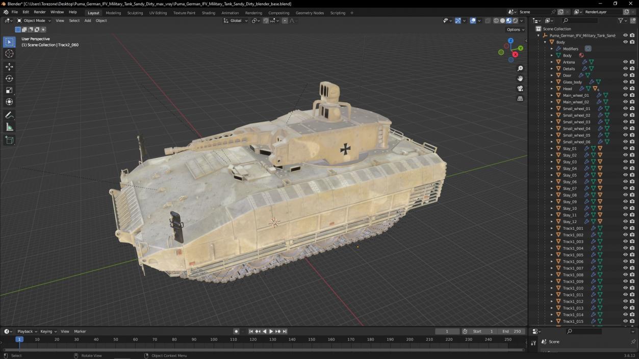 3D Puma German IFV Military Tank Sandy Dirty