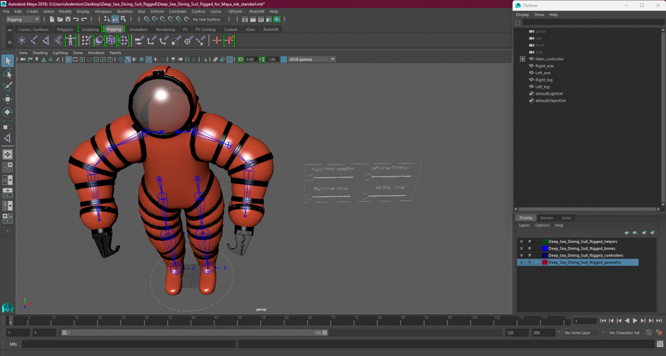 3D Deep Sea Diving Suit Rigged for Maya 2 model