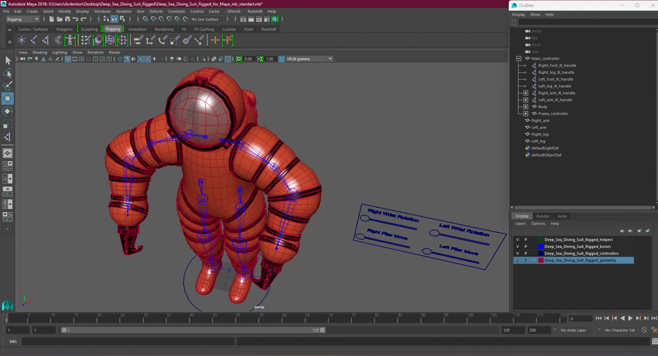 3D Deep Sea Diving Suit Rigged for Maya 2 model