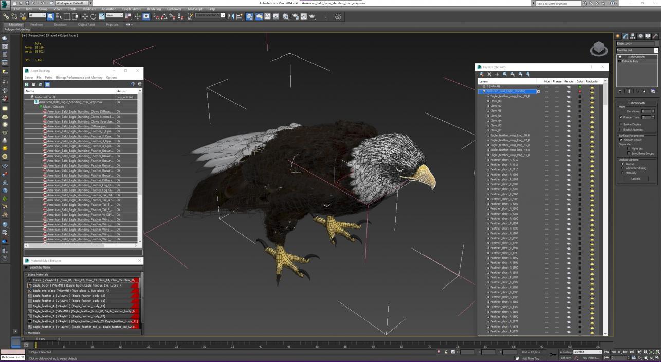 3D American Bald Eagle Standing model