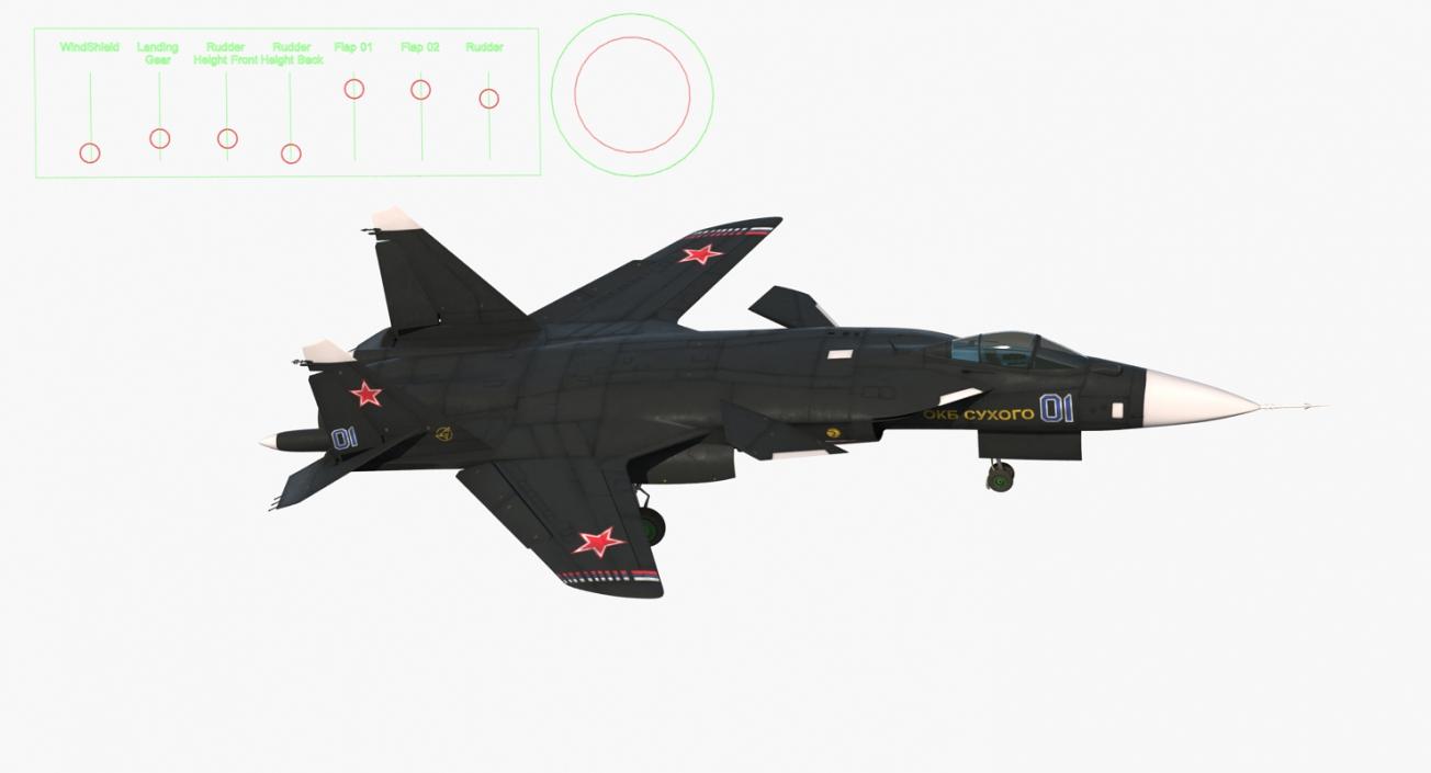 3D model Sukhoi Su-47 Berkut Russin Jet Fighter Rigged